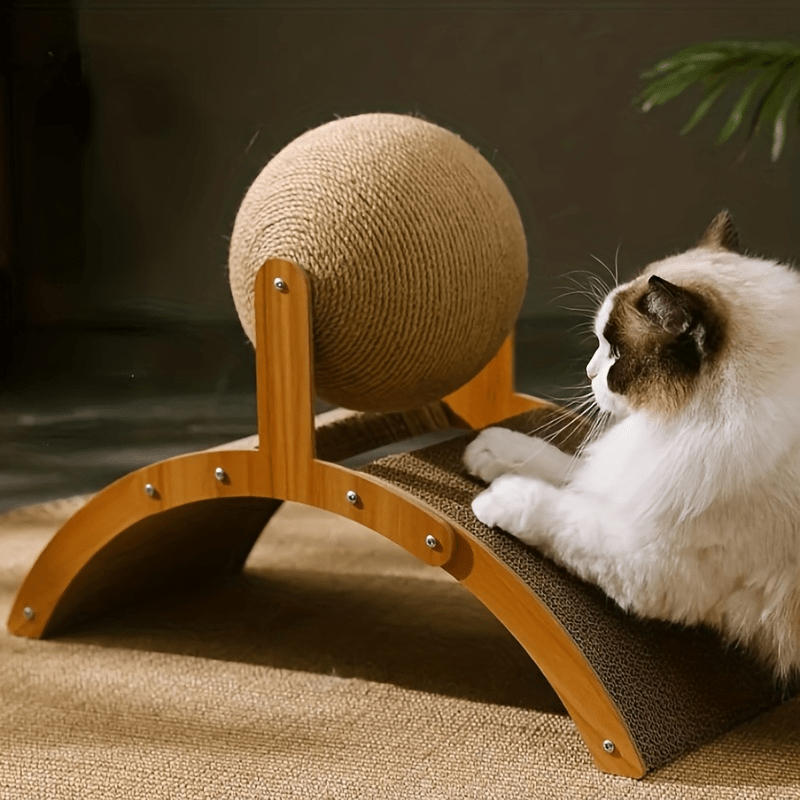 Sisal Rope Cat Scratcher - Durable Vertical Scratching Post with Spherical Toy for Cats, Interactive Self-Entertainment and Claw Care Cat Scratcher Ball