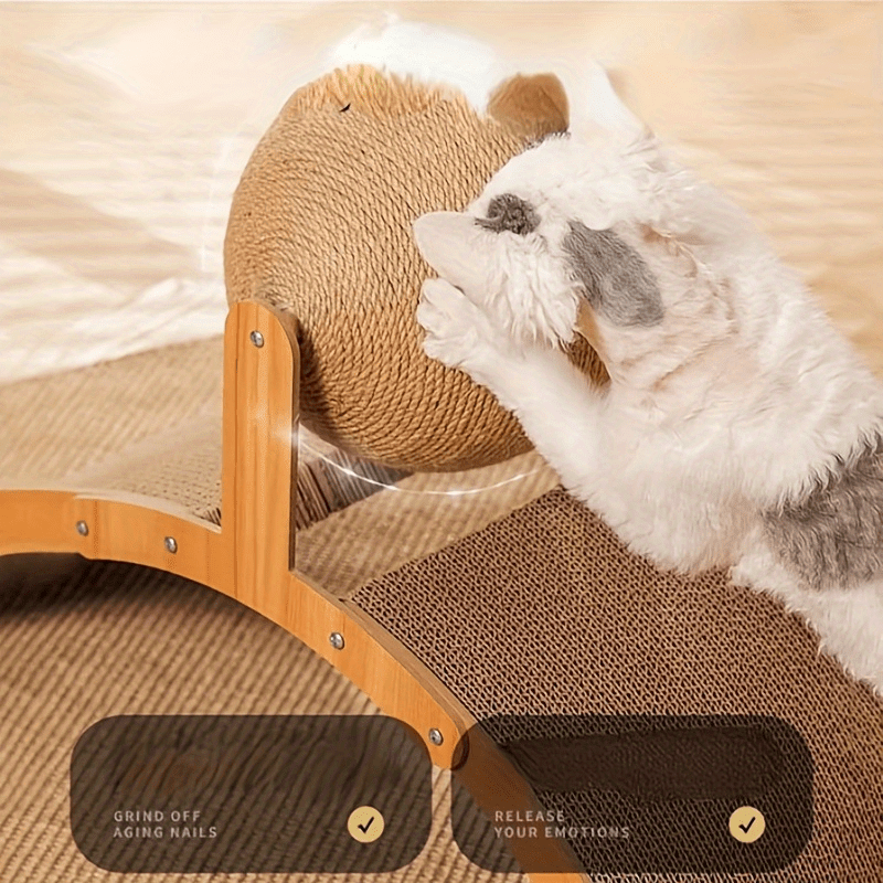 Sisal Rope Cat Scratcher - Durable Vertical Scratching Post with Spherical Toy for Cats, Interactive Self-Entertainment and Claw Care Cat Scratcher Ball
