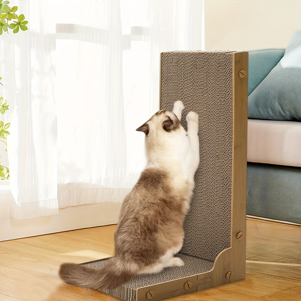 Large L-Shaped Durable Cardboard Scratching Pad For Cats - Replaceable Cat Claw Scratcher With Stand - Interactive Scratching Post Toy For Feline Play And Scratch