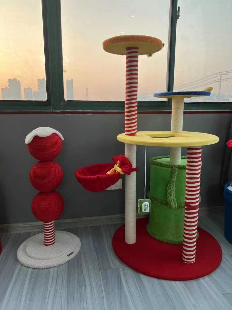 Tomatoes On Sticks Design New Year Decorations Cat Tree Cat Nest Integrated Cat Scratching Post Cat Grinding Claw Cat Scratching Board Cat Bed Tree Does Not Drop Debris Wear-resistant Toy