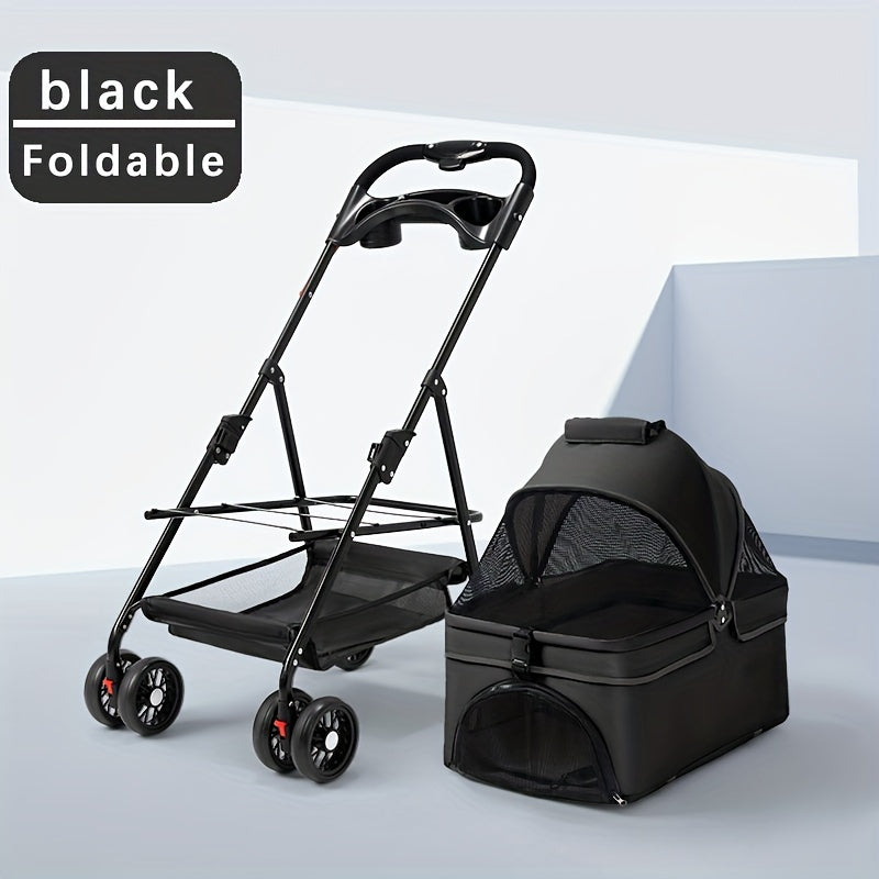 Lightweight & Foldable Pet Stroller for Small Dogs and Cats - Durable Stainless Steel Frame, Oxford Cloth, Ideal for Outdoor Use