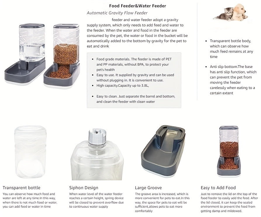 Pet Automatic Feeder Pet Water Dispenser Set, 3.8L Gravity Dog Feeder And Waterer Set, Self Feeding Station For Cats And Dogs Pet Supplies