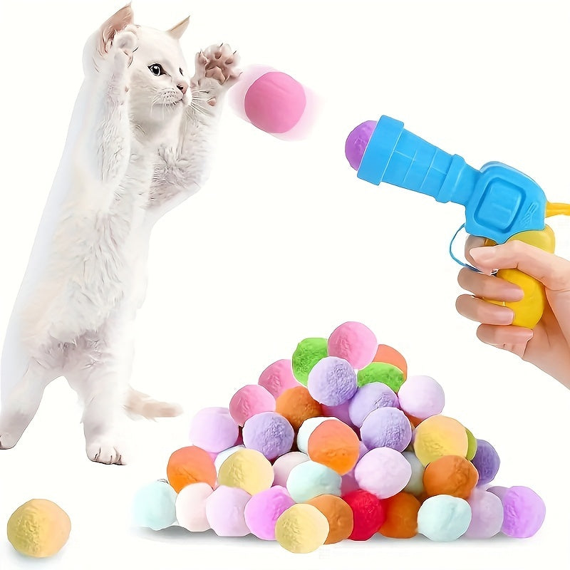 Interactive Cat Launcher Toy with 20 Plush Balls - Quiet, Fun Playtime for All Breeds of Cats & Dogs