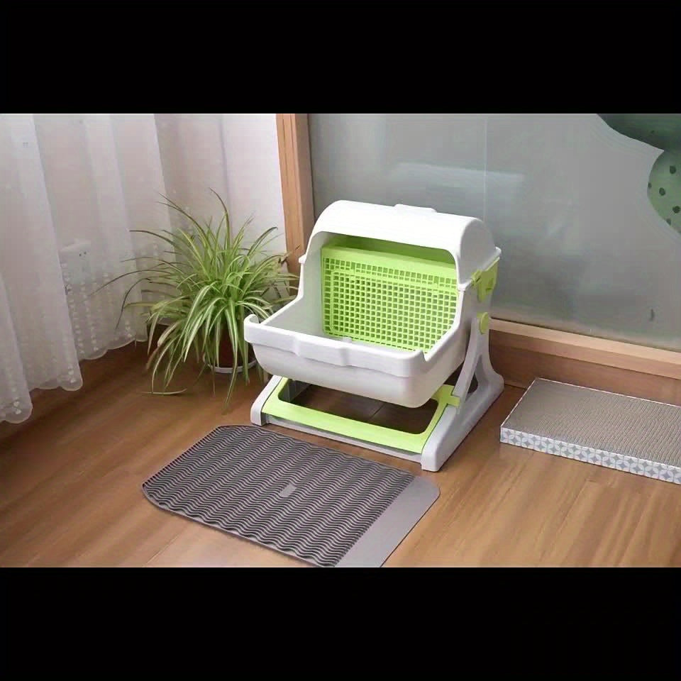 Portable Cat Litter Box, Semi-automatic Cat Litter Box Semi-enclosed Anti-splash Cat Toilet, Double Layer Design Indoor Cat Toilet For Easy Cleaning