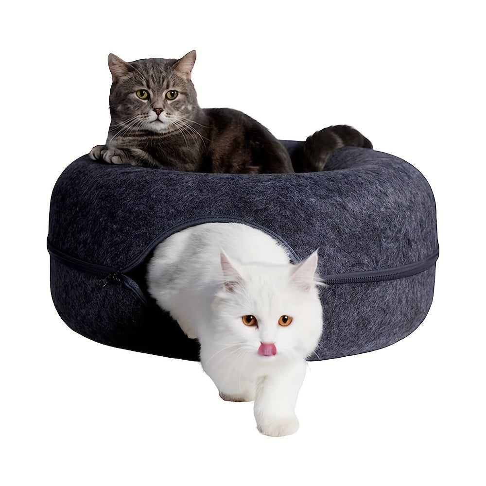 Cat Cave for Multiple Cats & Large Cats, Cat Caves for Indoor Cats, Cat Tunnel Bed, Scratch Detachable & Washable Large Donut Cat Bed