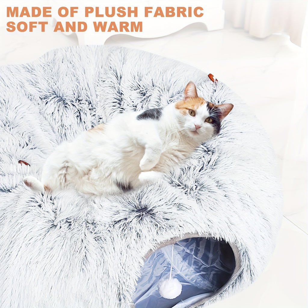1pc FunTrip Cat Tunnel Bed Plush Hides Cat Channel Donut Circle Shape with Cat Cave for Indoor Cats And Rabbits