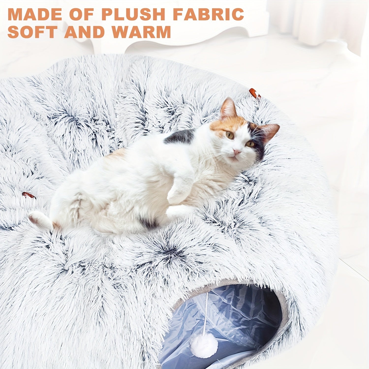 1pc FunTrip Cat Tunnel Bed Plush Hides Cat Channel Donut Circle Shape with Cat Cave for Indoor Cats And Rabbits