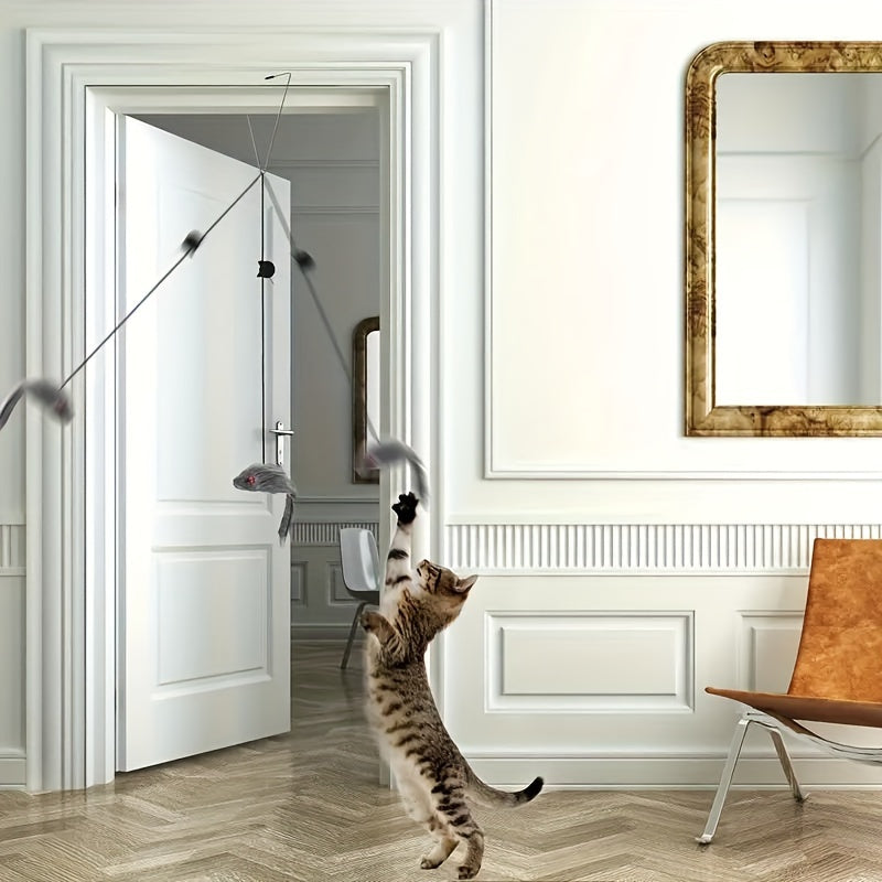 1pc Adjustable Hanging Cat Teaser Toy With Plush Material, Door Frame Clamp, Interactive Play Exercise For Kittens, Indoor Cats Entertainment Accessory, Antiskid Rubber Ends