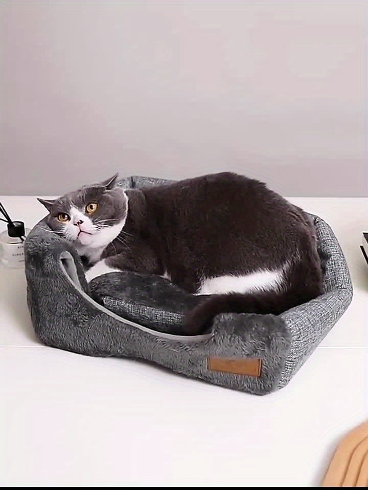 Foldable Plush Cat Cave - Classic Semi-Enclosed Nest with Soft Cushion Pad for Warmth, Comfort, and Privacy