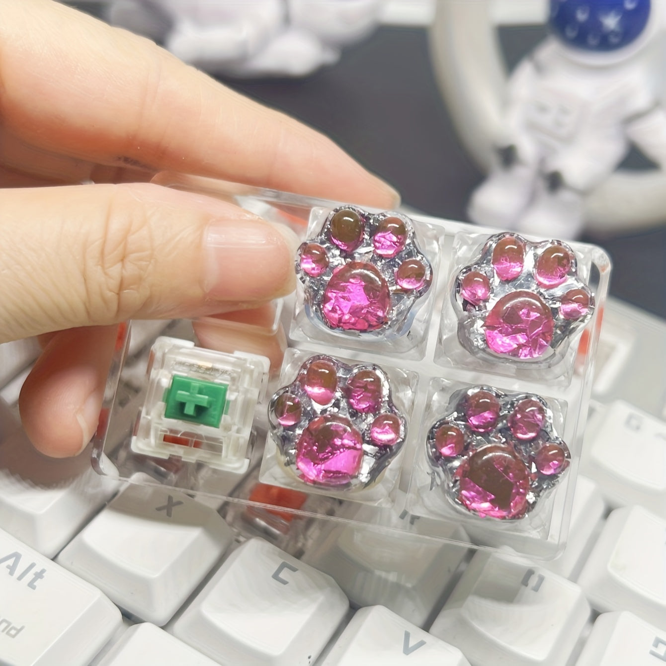 Upgrade Your Keyboard with These Adorable Transparent Cat Paw Keycaps - 4pcs DIY Set!