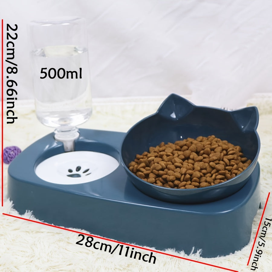 3-in-1 Pet Feeder with Automatic Water Bottle, Dual Bowl, Tilted & Rotatable Design - Plastic Feeding & Watering Supplies for Cats, Dogs, and Rabbits