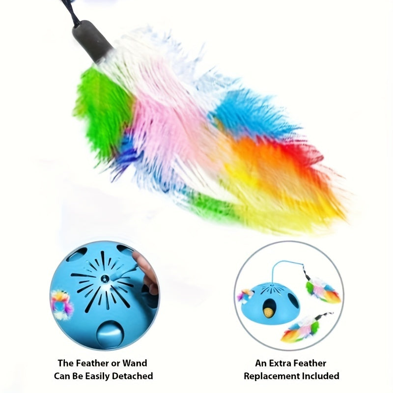 Cat Toys 3-in-1 Automatic Kitten Toys, 2 Speed Modes Electronic Cat Toys, Interactive Cat Toys For Indoor Cats With Feather And Bell Ball, Cat Toys Cat Hunting Toy For Pet Fun Exercise