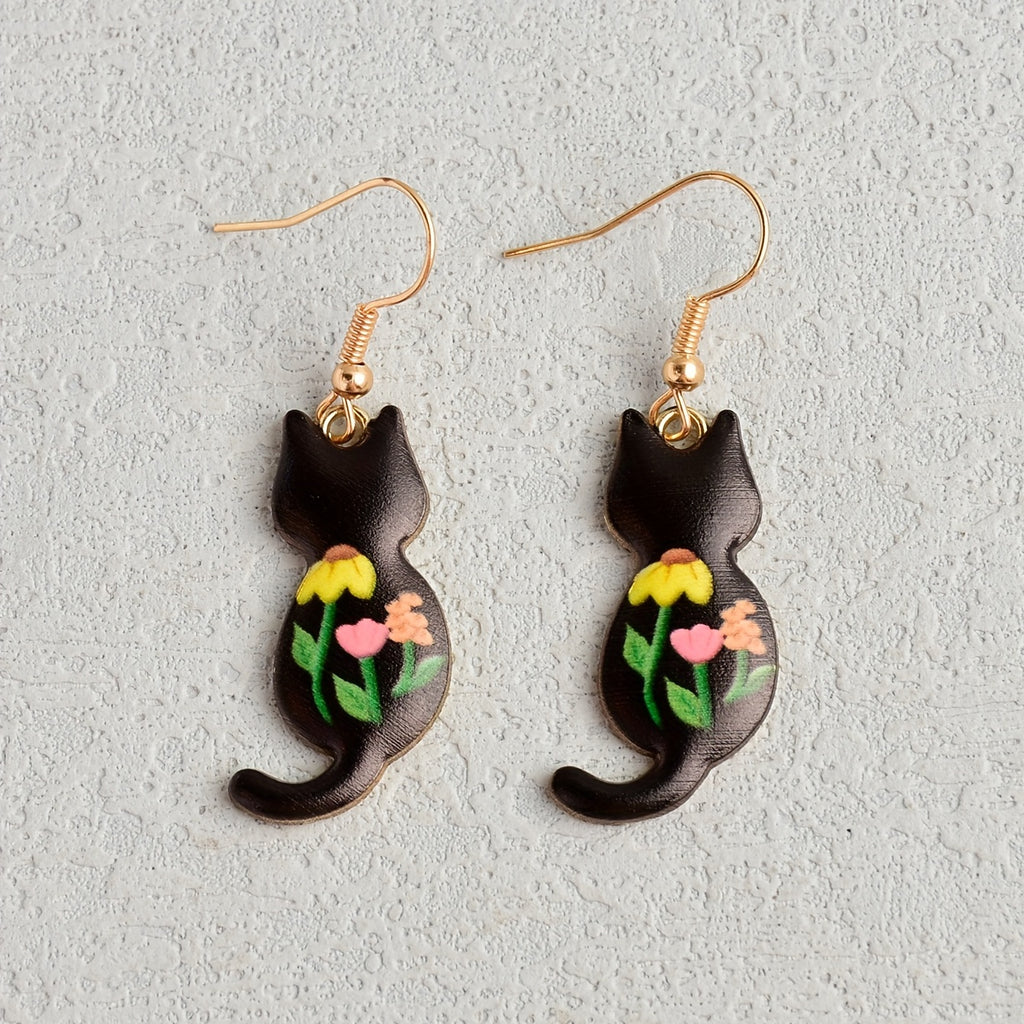 Cute Enamel Cat Design Dangle Earrings Cartoon Style Zinc Alloy Jewelry Adorable Gift For Women   Daily Casual