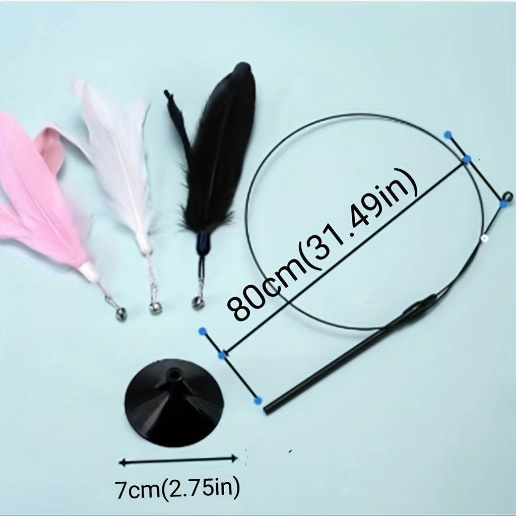 Interactive Feather Teaser Cat Toy 1pc - Bell & Suction Cup, Durable Play Stick for Feline Fun and Exercise