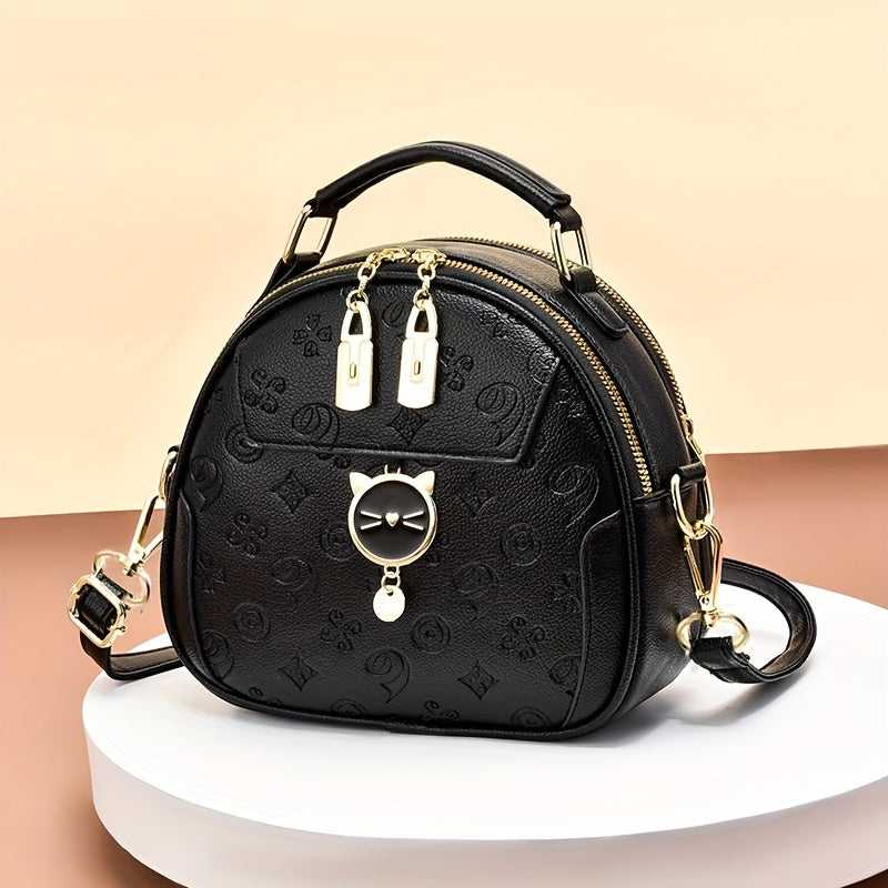 Small Geometric Embossed Crossbody Cat Dome Shoulder Purse - Color Contrast, Cute, Stylish, and Spacious Handbag for Women - Perfect for Daily Use, Travel, and Outdoor Activities