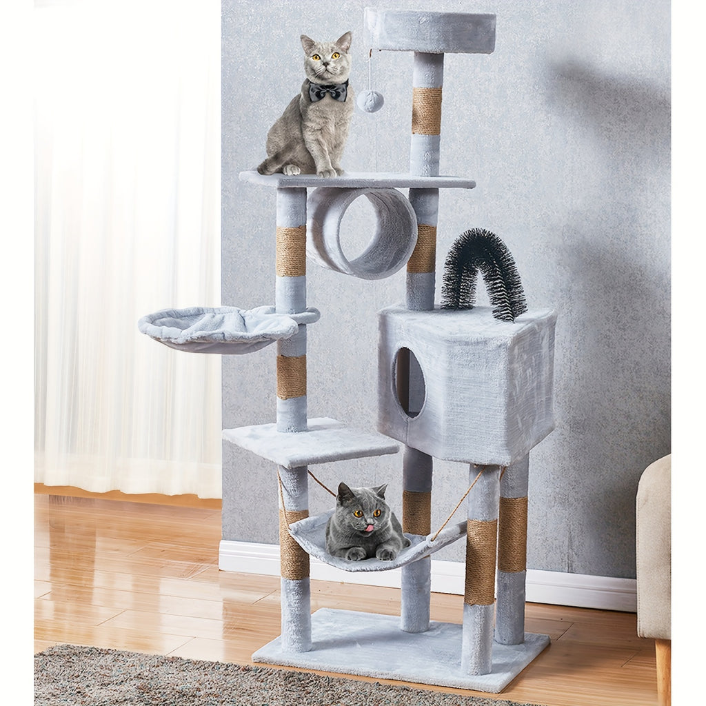 1pc Funtrip 6-Level Cat Tree Tower with Sisal Scratching Posts, Anti-Rewind Tape, and Hanging Toys - Large Wooden Fiber Cat Condo for Indoor Cats, Play & Relaxation Activity Center, Cat Tower for Large Cats