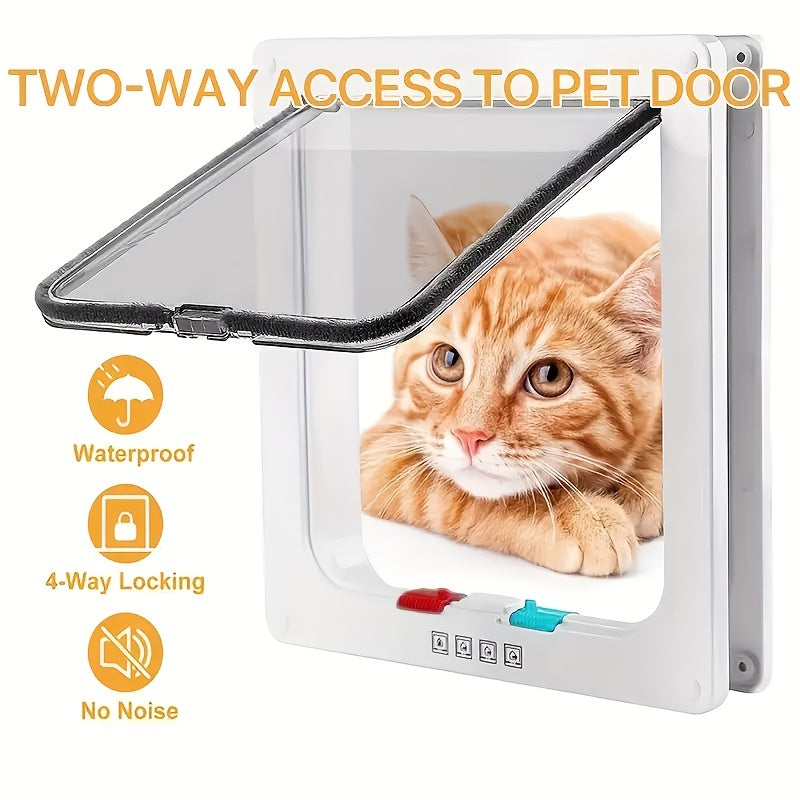 Cat And Dog Door Hole White 4-way Locking Cat Clamshell Door For Indoor And Outdoor Doors Weatherproof Pet Door For Cats And Dogs