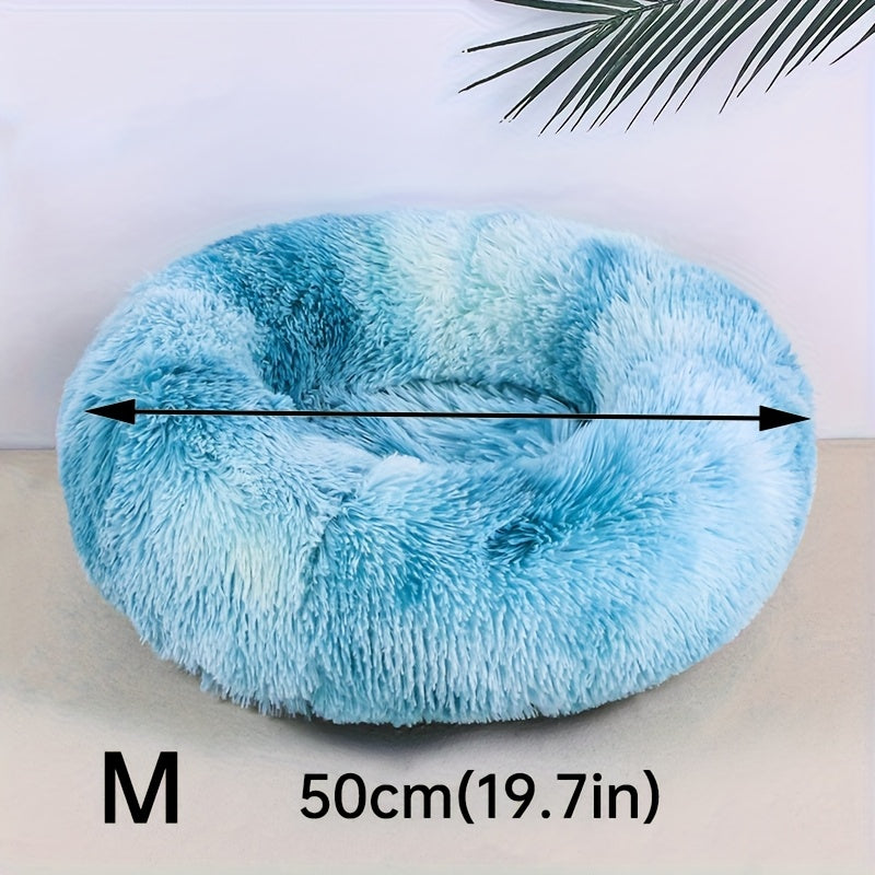 1pc Round Plush Gradient Color Calming Cat Bed, Machine Washable, Four Seasons Warm Comfortable Soft Nest, Suitable for Small and Medium Dogs and Cats, Pet Bed