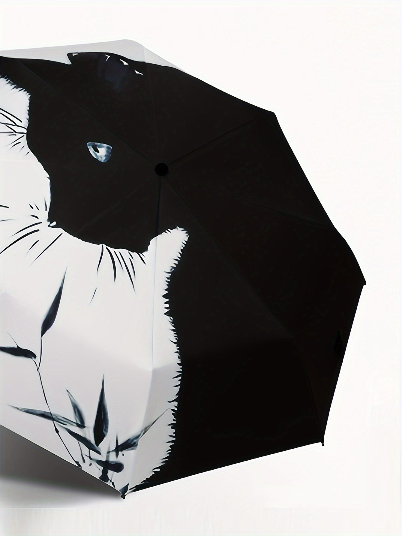 1pc Black And White Cat Pattern Folding Umbrella, Rainproof Sunshade UV Protection Travel Umbrella