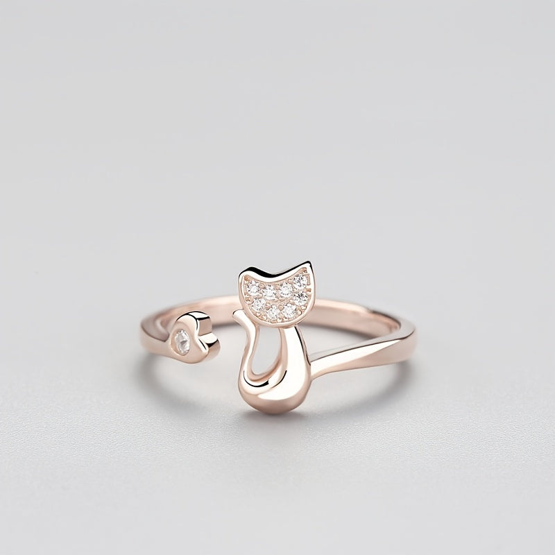 Cute Cat Kitten Open Ring Plated Jewelry For Women Girls Teen