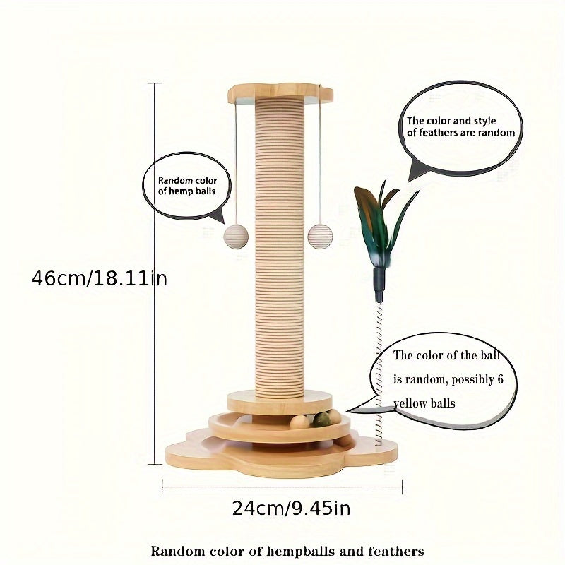 1pc Premium Solid Wood Cat Scratching Post Turntable - Interactive Teaser Stick & Scratch-resistant Board - Durable Sisal Climbing Stand for Playful Felines