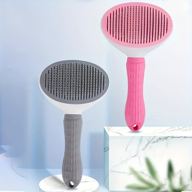 One-Click Easy Clean Pet Hair Remover Brush - Stainless Steel Grooming Rake for Dogs and Cats with No Battery Required