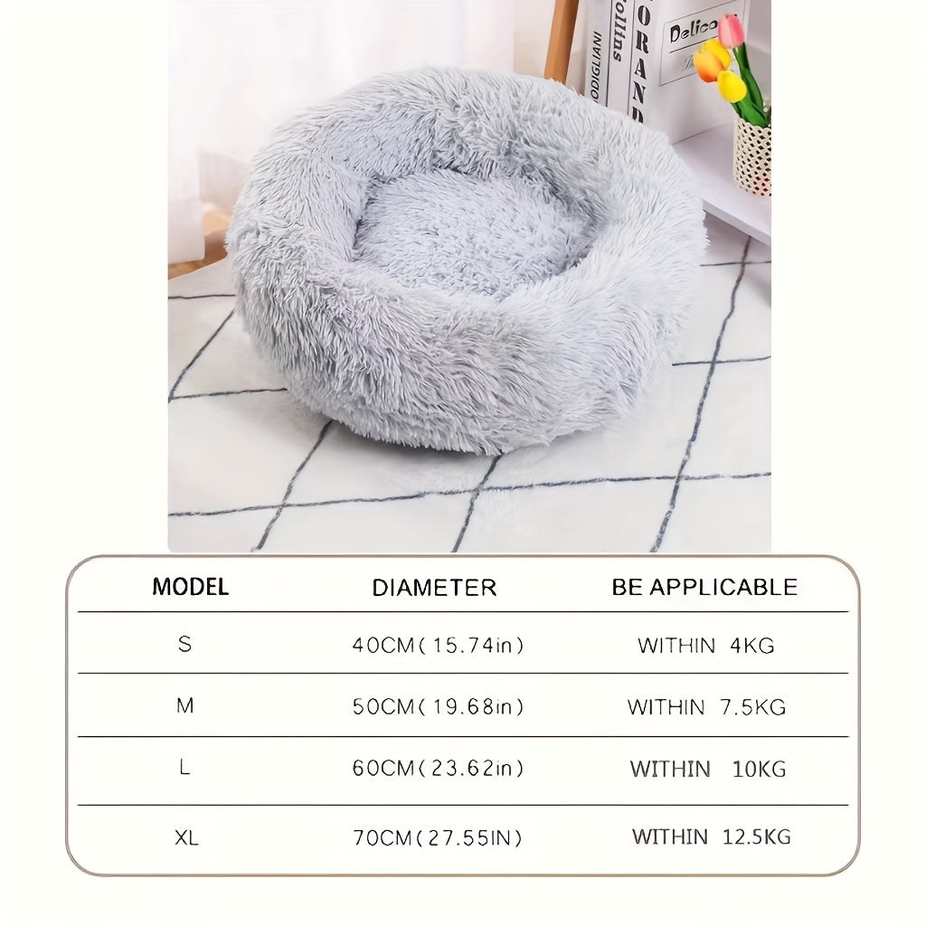 Ultra-Soft Winter Cat Bed - Cozy Round Nest for Deep Sleep - Premium Long Plush Cat Cushion - Calming Comfy Haven for Cats