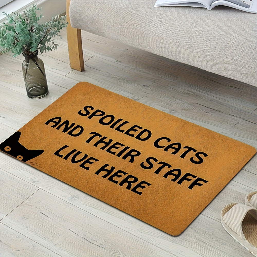 1pc Cute Cat Letter Printed Door Mat, Durable Non-slip, Waterproof And Anti-fouling Mat, Suitable For Entrance, Living Room, Bedroom And Kitchen, Machine Washable, Home Decor, Room Decor