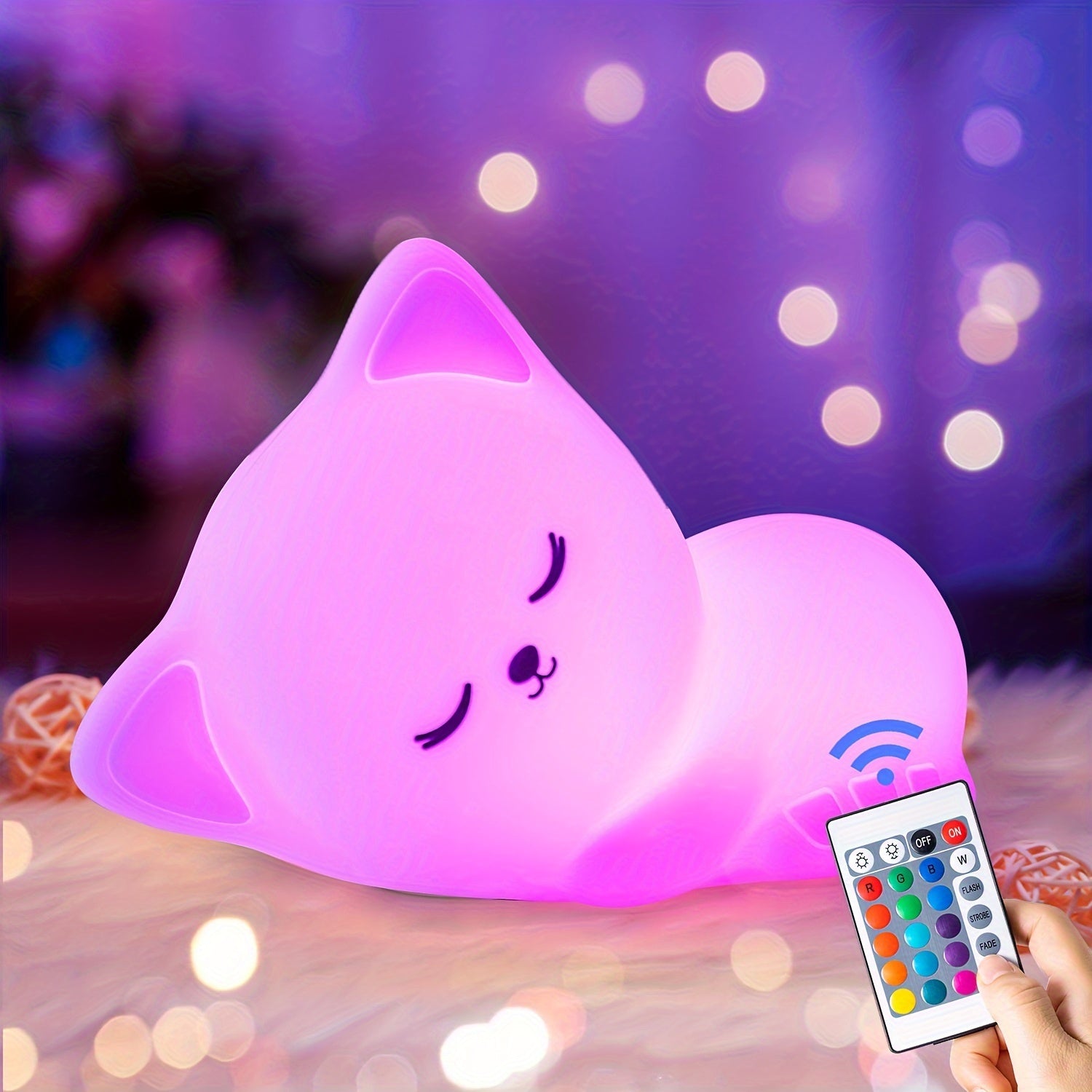 Cute Cat Night Light With Remote Control And Touch, 16 Colors Silicone Cute Night Light Lamp, 5 Brightness Timer Night Light, USB Rechargeable Cordless, perfect for Christmas gifts, holiday office, bedroom, hotel, party, rest