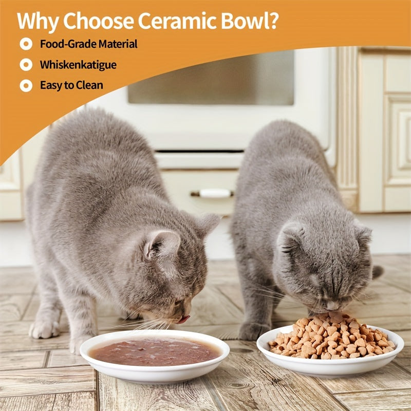 Premium 3-Piece Ceramic Cat Bowl Set - Ultra-Comfortable Wide Shallow Dishes for Whisker-Friendly Dining - Perfect Food and Water Bowls for Indoor Cats Gourmet Meals and Hydration