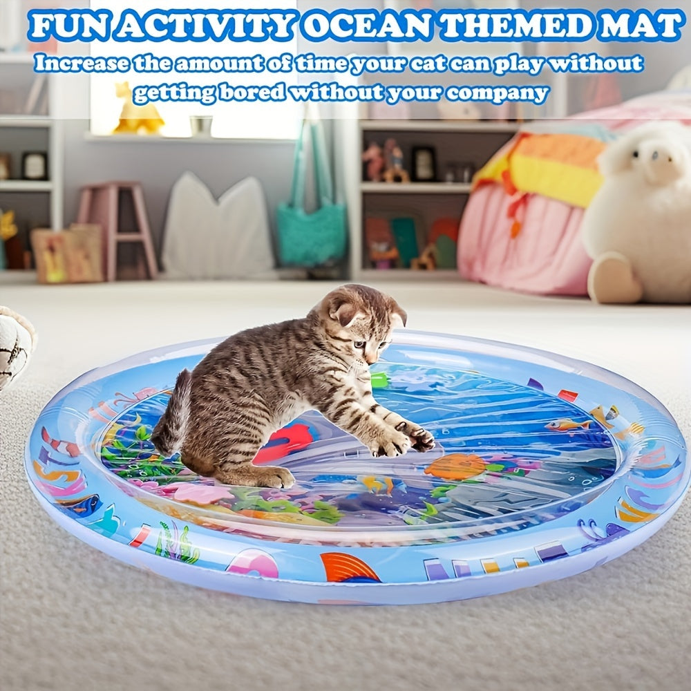 Interactive Water Play Mat for Cats and Small Dogs, Animal Print Splash Pad, Leakproof Durable Plastic Pet Activity Mat for Indoor/Outdoor Fun, Cooling Entertainment Toy for Feline & Canine Enrichment