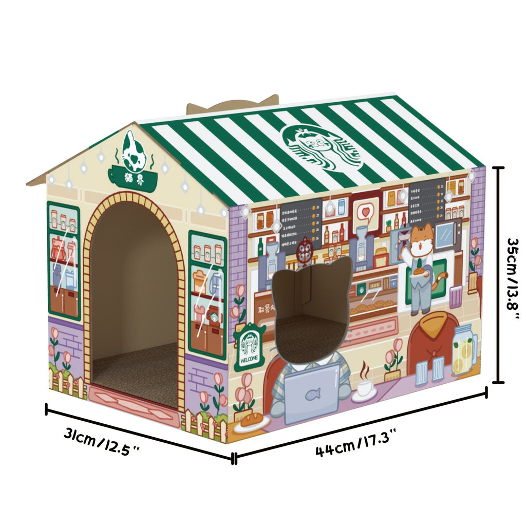 Cardboard Cat House with Scratcher, Cat Beds for Indoor Cats, Cat Play House, Large Cat Furniture Condo Cave Tent, Cat Scratch Toy for Cat, Bunny Small Animals