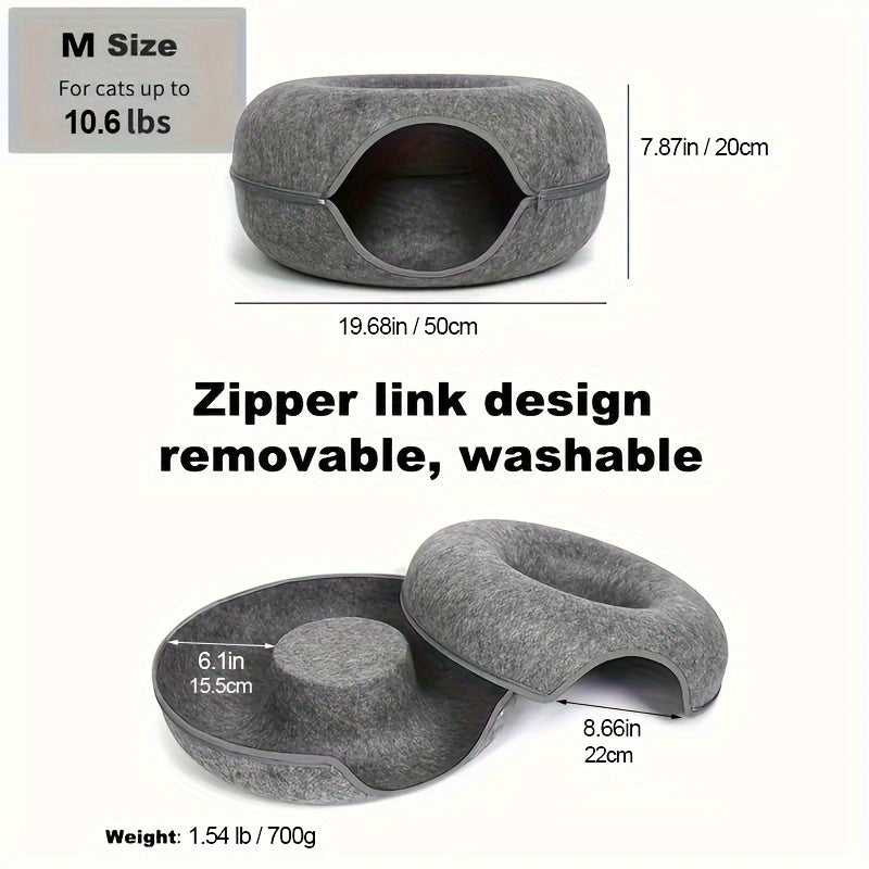 Cat Cave for Multiple Cats & Large Cats, Cat Caves for Indoor Cats, Cat Tunnel Bed, Scratch Detachable & Washable Large Donut Cat Bed
