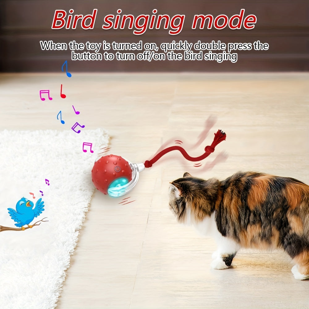 Whisker Whirlwind Interactive Cat Toy - Motion Sensor, Random Rolling, Bird Chirping, Long Tail Teaser - Engaging Kitten Toy for Endless Fun and Exercise