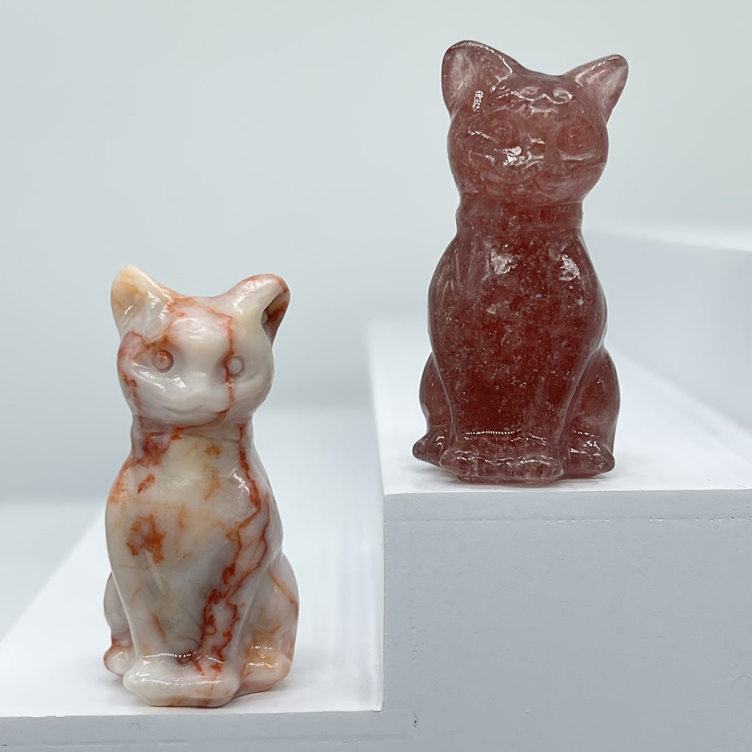 1Pc Exquisite Natural Crystal Whimsical Cat Figurine - Jewelry Accessories for Home Decoration - Unique Gift Idea with Cute Design and Sparkling Appearance