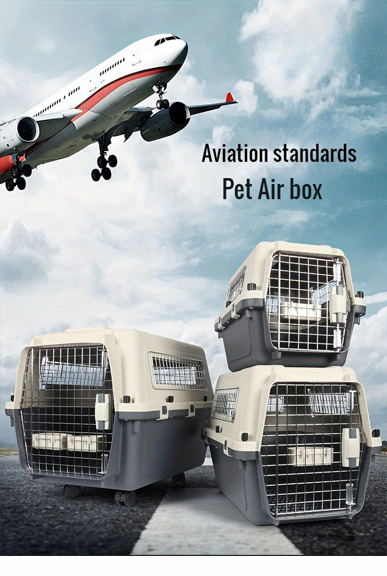1pc Premium Pet Airline Crate with Full Iron Mesh - Durable, Portable, and Comfortable for International Travel, Includes Separate Cages for Cats & Dogs, Ideal for Professional Pet Transportation