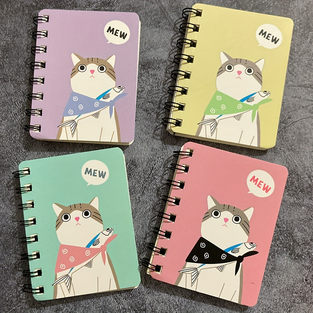 1pc 80 Sheets Small Cartoon Cat Style Notepad Notebook - Spiral Notebook with Lined Pages for Writing, Cute Funny Design - Perfect for School, Office, or Personal Use