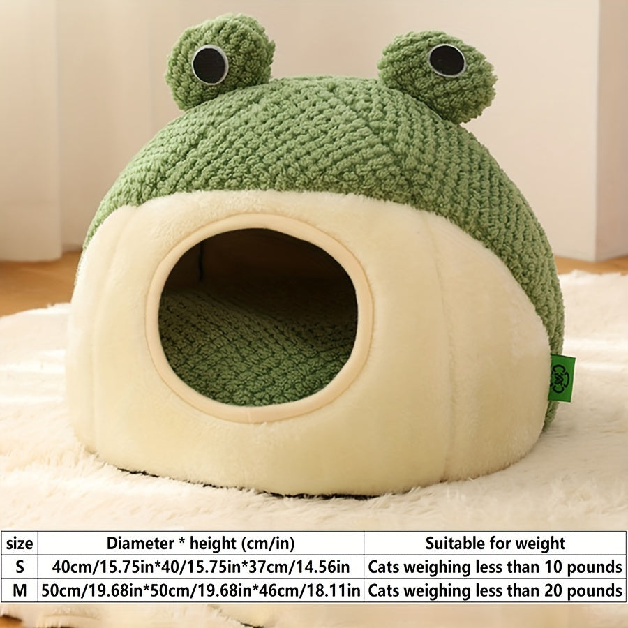 Cozy Frog-Shaped Pet Cave Bed - Soft, Self-Warming, Non-Assembled Indoor Sleeping House for Cats and Small Dogs - Perfect for Relaxation and Comfort
