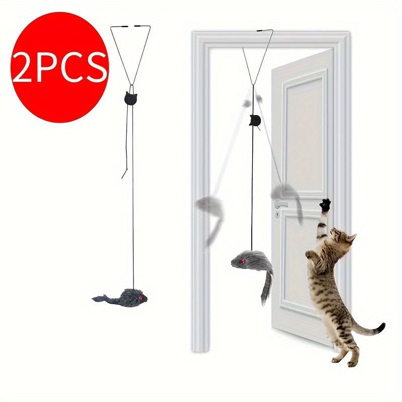 1pc Adjustable Hanging Cat Teaser Toy With Plush Material, Door Frame Clamp, Interactive Play Exercise For Kittens, Indoor Cats Entertainment Accessory, Antiskid Rubber Ends