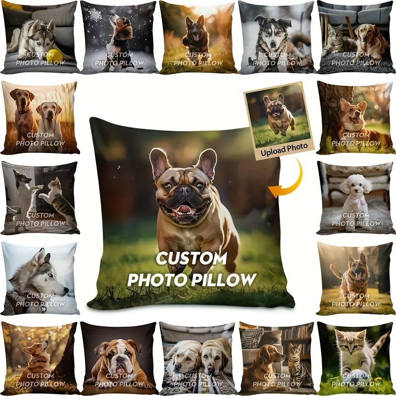 1pc Personalized Throw Pillows With Custom Photos For Dogs And Cats Pets, Insert Custom Pictures For Single-sided Printing, Pet Memorial Gift For Dogs Passing Away For Living Room Decor, And Sofa Decor