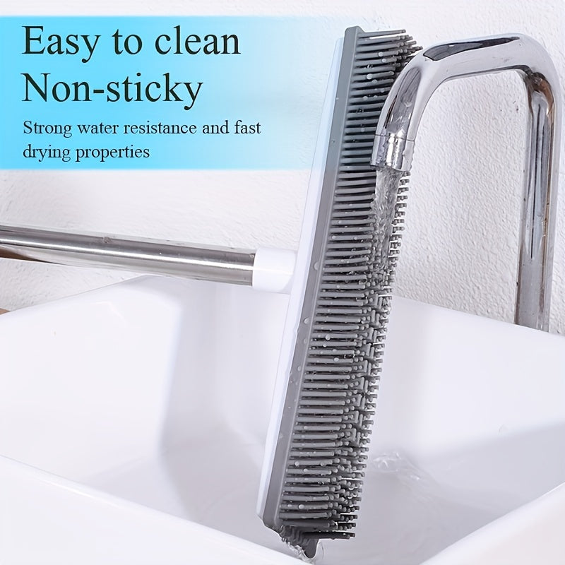 47 Adjustable Pet Hair Removal Broom - Gentle Silicone Bristle, Squeegee, Non-Scratch Carpet Sweeper Brush for Cat and Dog Hair on Hardwood, Tile, and Windows - Perfect for Pet Owners