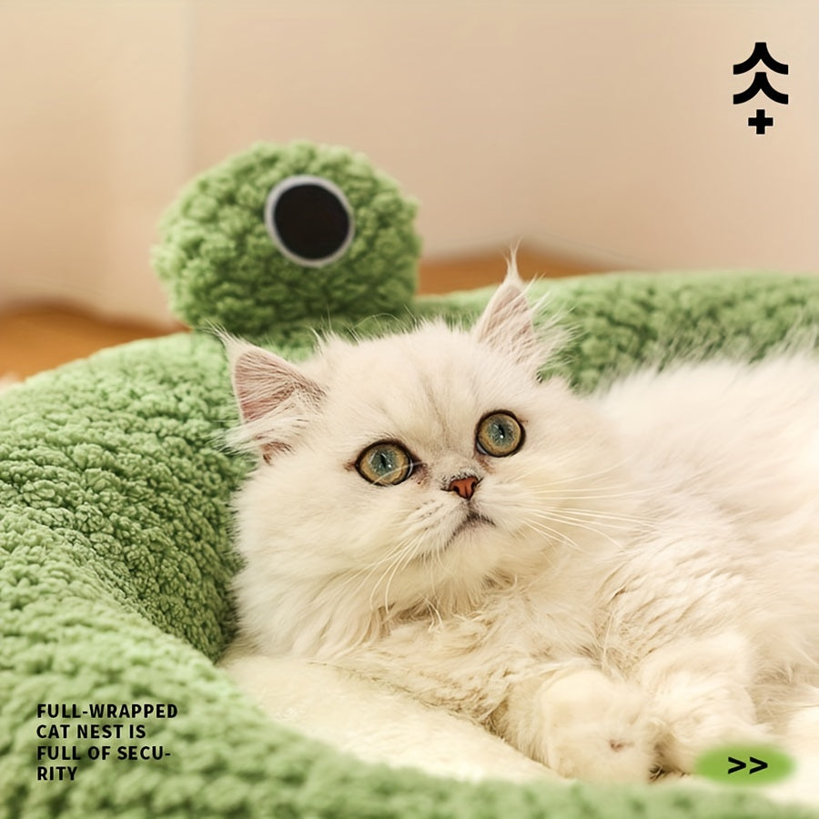 Cozy Frog-Shaped Pet Cave Bed - Soft, Self-Warming, Non-Assembled Indoor Sleeping House for Cats and Small Dogs - Perfect for Relaxation and Comfort
