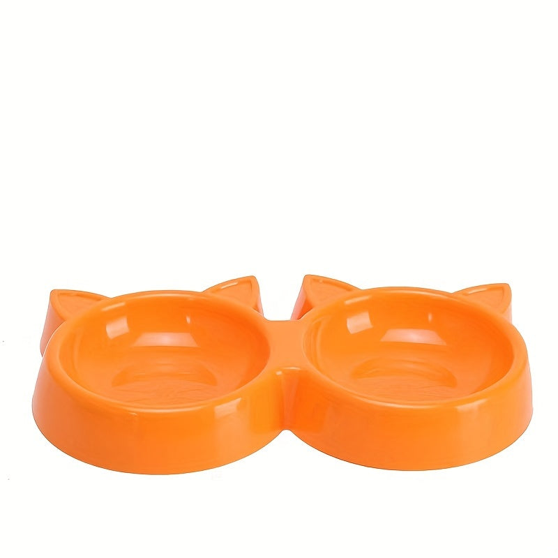 Dual Pet Feeding Bowls for Cats & Small Dogs - Non-Slip, Easy Clean Plastic Food and Water Dish Set