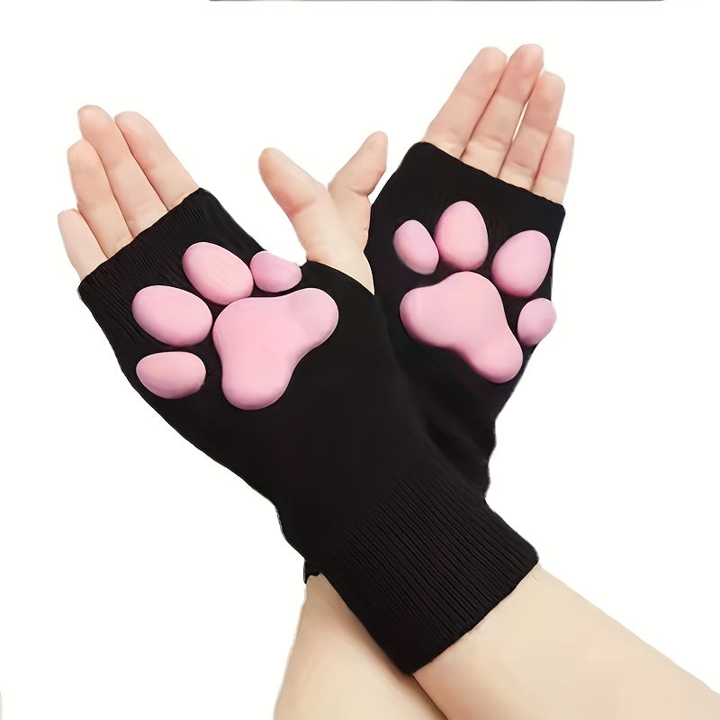 3D Three-dimensional Plush Knitted Fingerless Cat Claw Gloves for Party Dress Up Decoration Female