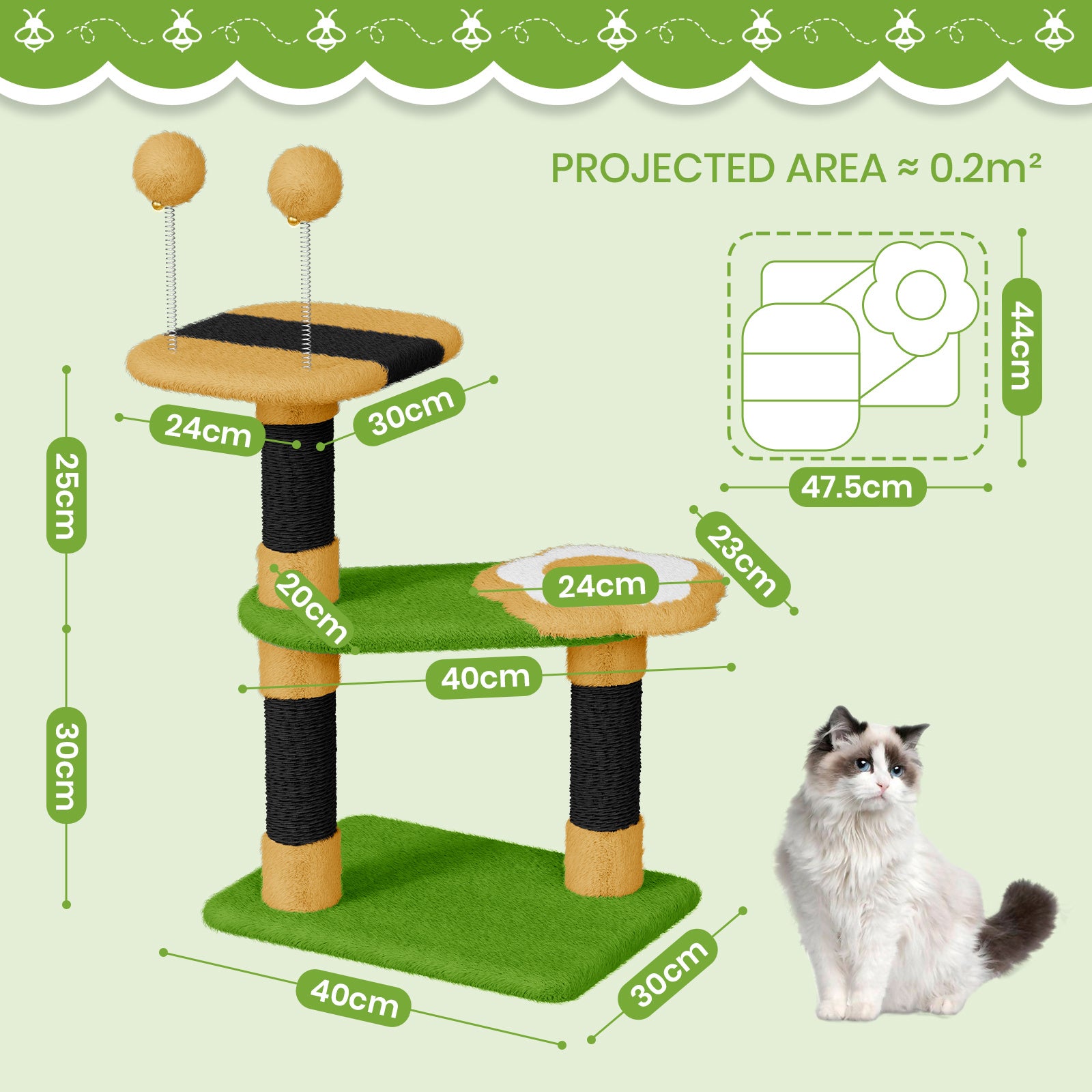 Dogat Bee - Themed Cat Tree with Scratching Posts, Interactive Kitten Furniture for Indoor Cats - Durable, Space - Saving & Easy to Assemble
