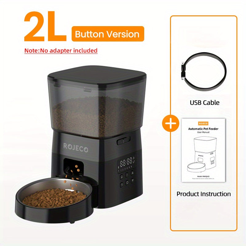 ROJECO Automatic Cat Food Dispenser, 2L Auto Cat Feeder, Timed Cat Feeder Program 1-6 Meals Control, Automatic Cat Feeder With Stainless Steel Bowl & Dual Power Supply, Automatic Pet Feeder For Cats & Dogs, No Adapter Include