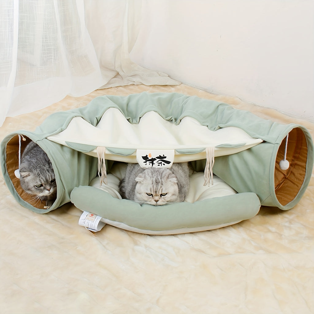 Feline Fun Tunnel - Cat Houses & Condos with Durable, Lightweight, Collapsible Design - Easy to Clean, Store, and Washable Cat Bed for All Sizes, Plus Large Breeds