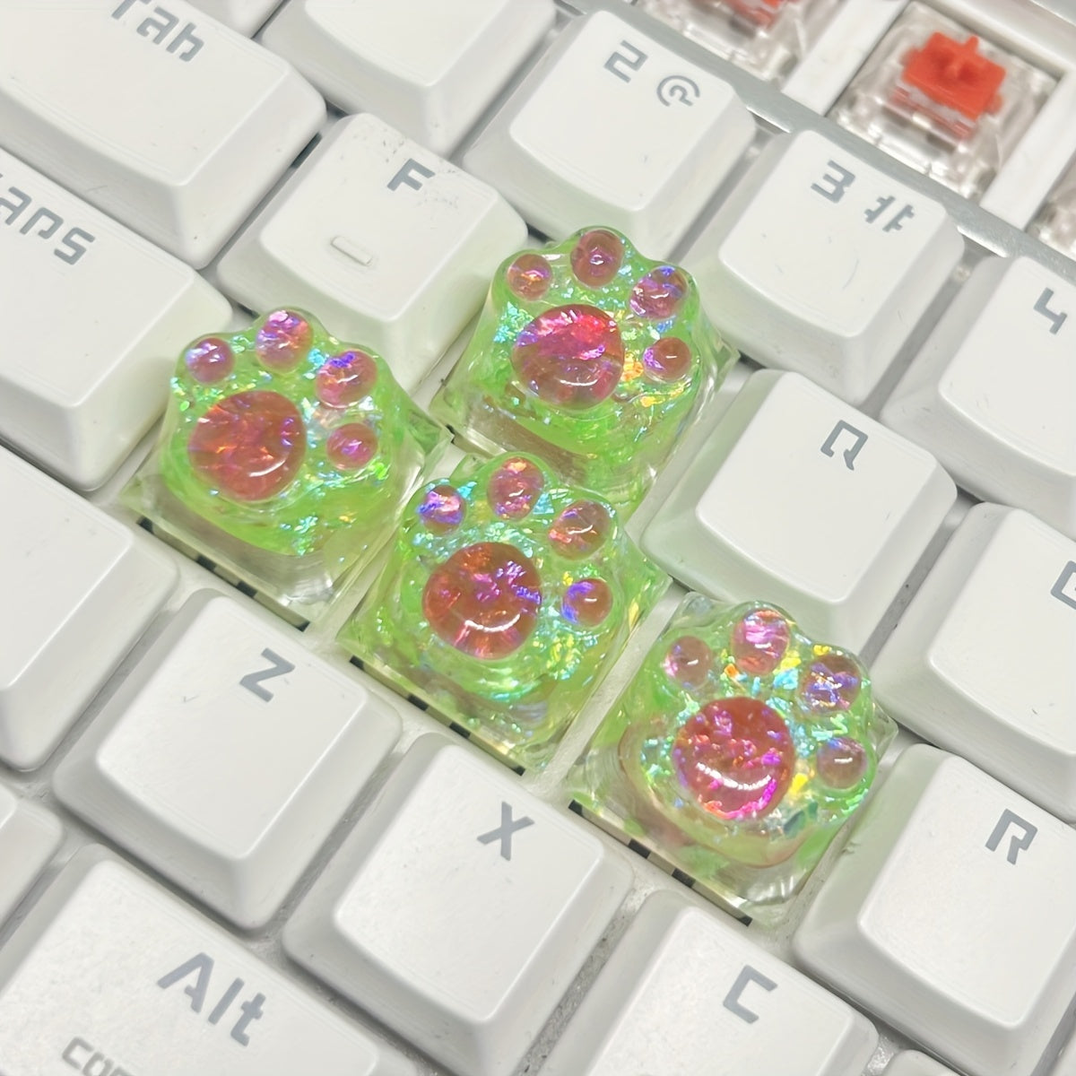Upgrade Your Keyboard with These Adorable Transparent Cat Paw Keycaps - 4pcs DIY Set!