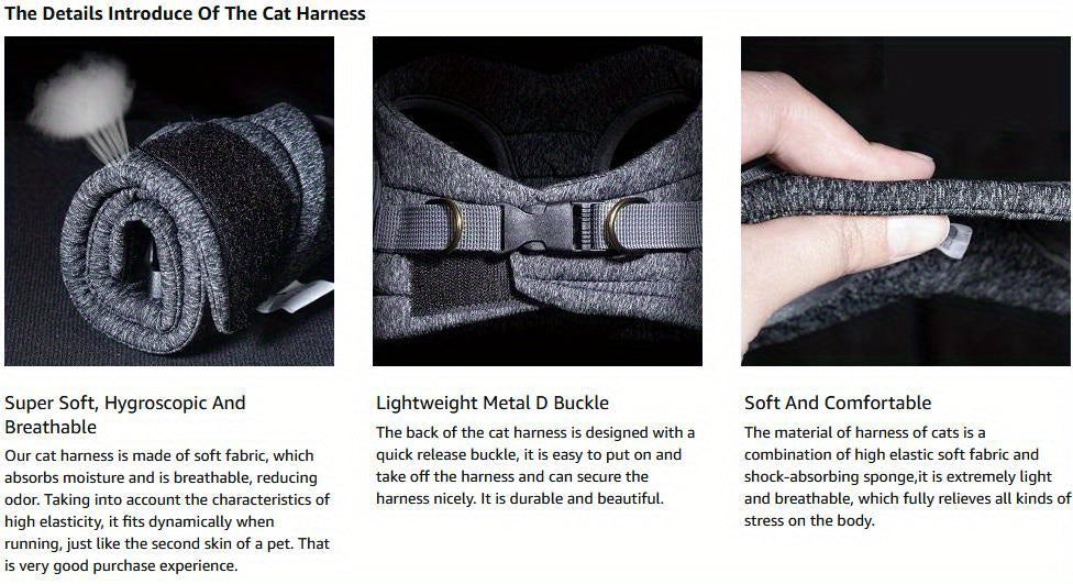 Escape-Proof Cat Harness and Leash Set - Soft Adjustable Vest Harness for Small and Medium Cats - Easy Control for Puppies - Cationic Fabric for Comfort and Durability - Perfect for Safe and Enjoyable Walks
