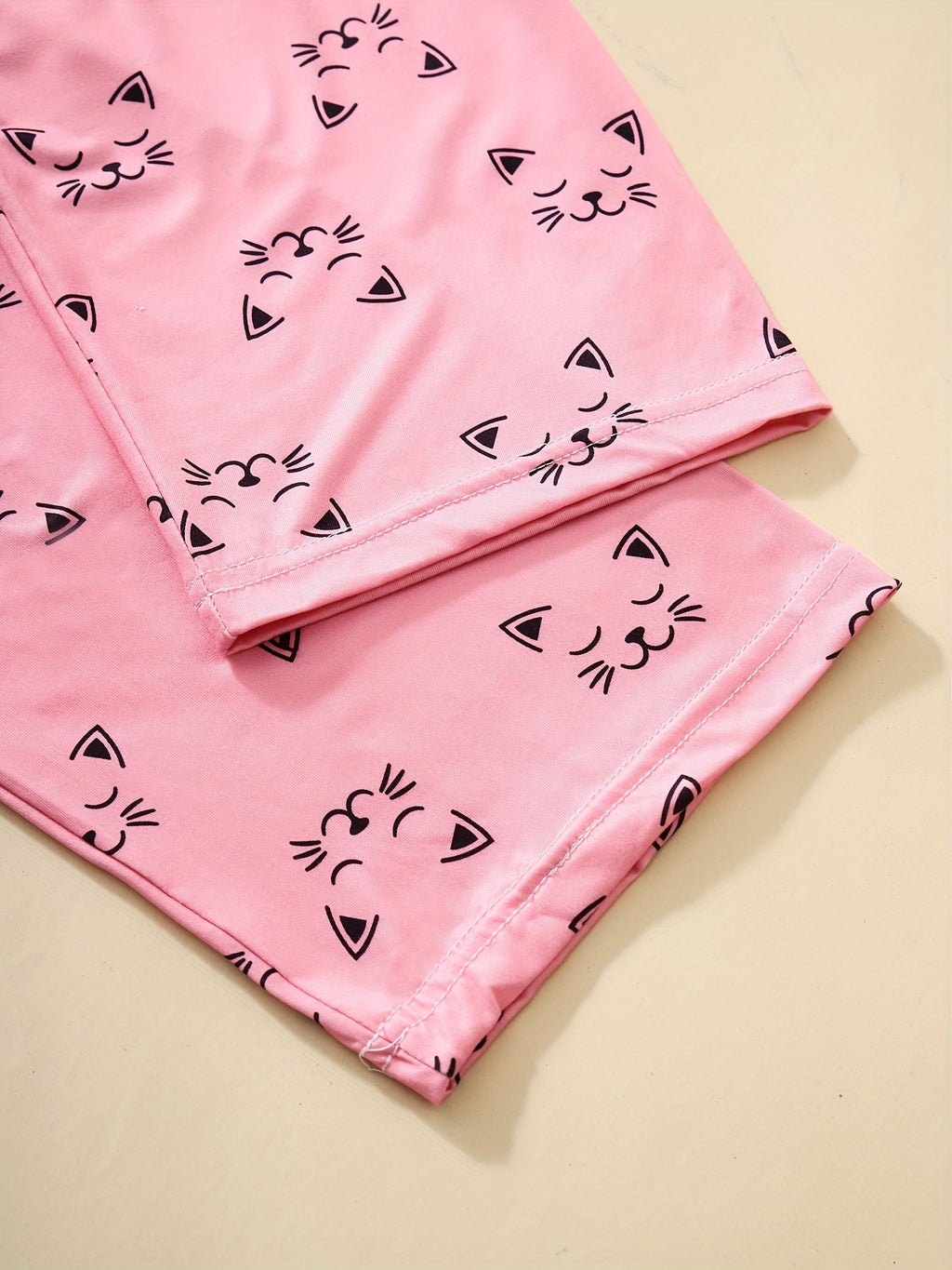 Cute Cat Print Pajama Set, Short Sleeve Crew Neck Top & Shorts & Pants, Women's Sleepwear & Loungewear